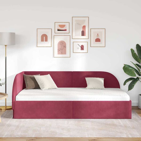 vidaXL Estrutura de Cama de Canto Vinho Vermelho 90 cm x 190 cm Veludo