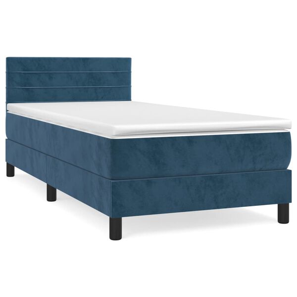 vidaXL Cama com molas/colch&atilde;o 90x190 cm veludo azul-escuro