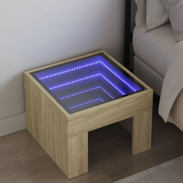 vidaXL Mesa de cabeceira c/ LED Infinity 40x40x30 cm carvalho sonoma