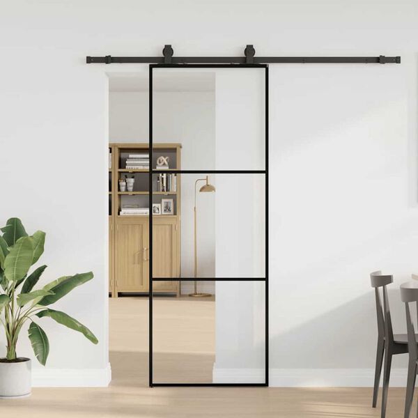 vidaXL Porta deslizante c/ conj. ferragens 76x205cm vidro ESG preto