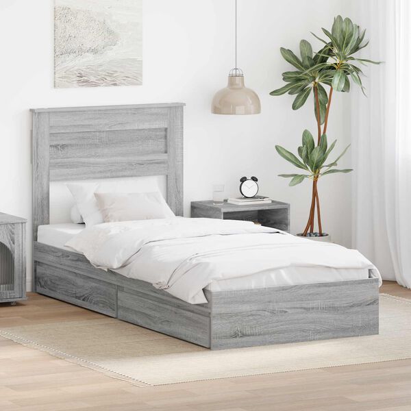 vidaXL Cama com Armazenamento com cabeceira Cinza Sonoma 90 x 190 cm