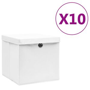 vidaXL Caixas de arruma&ccedil;&atilde;o com tampas 10 pcs 28x28x28 cm branco