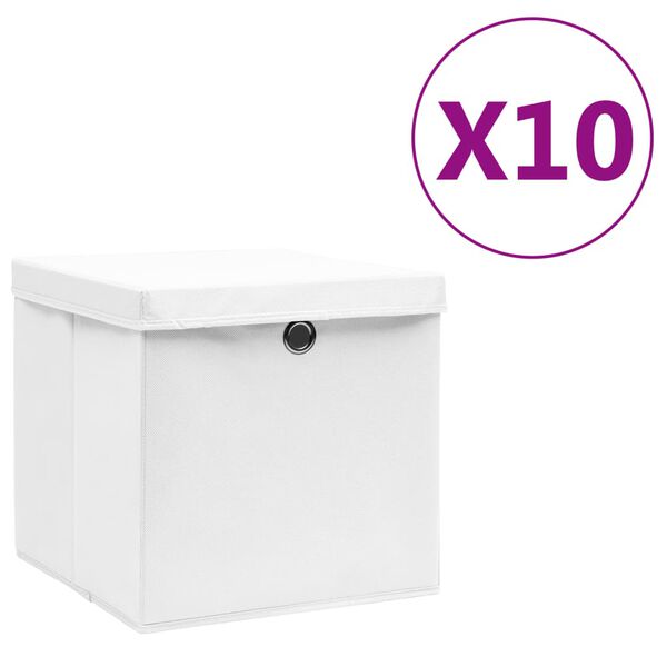 vidaXL Caixas de arruma&ccedil;&atilde;o com tampas 10 pcs 28x28x28 cm branco