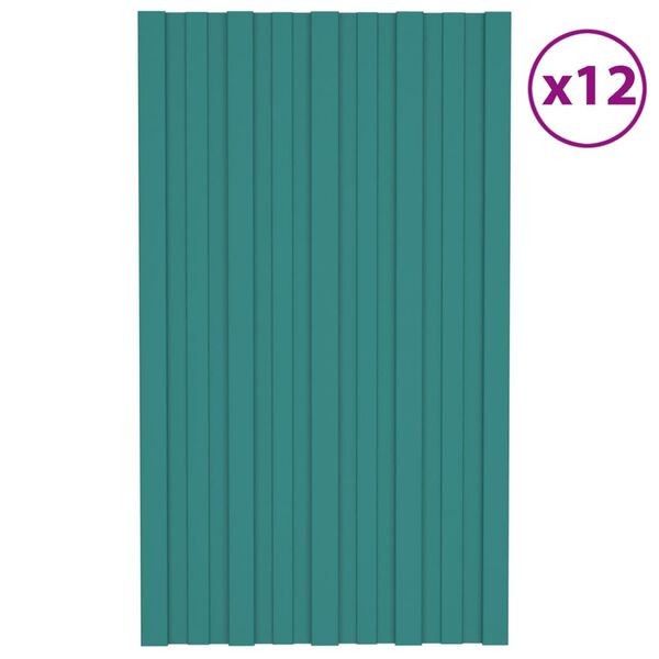 vidaXL Painéis de telhado 12 pcs 80x45 cm aço galvanizado verde