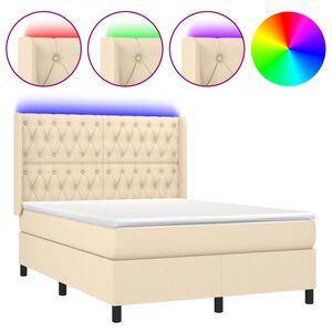 vidaXL Cama box spring c/ colch&atilde;o e LED 140x200 cm tecido cor creme