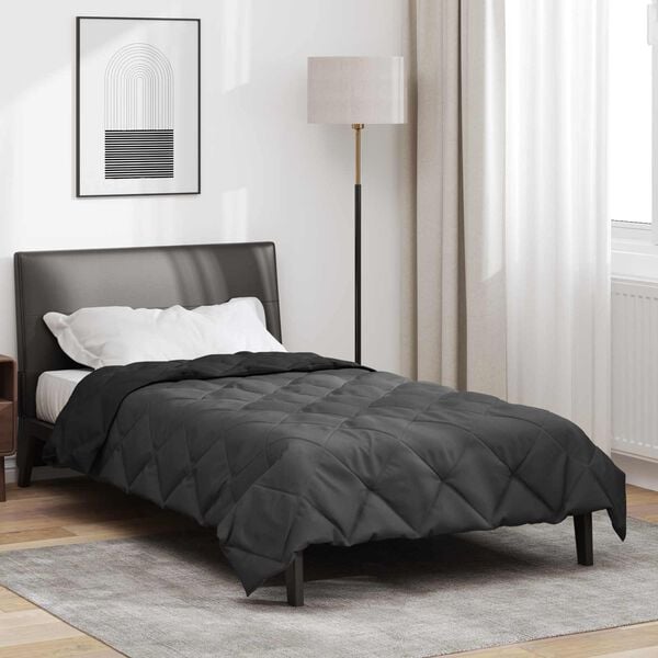 vidaXL Duvet de Ano Inteiro Preto e Anthracite 200 x 140 cm Microfibra