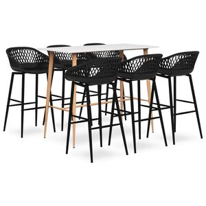 vidaXL 7 pcs conjunto de bar branco e preto