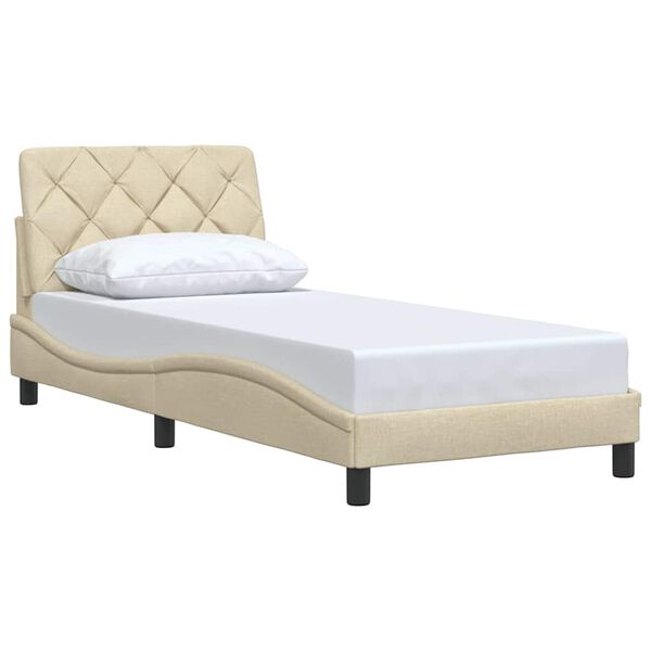 vidaXL Estrutura de cama sem colch&atilde;o 90x190 cm tecido creme