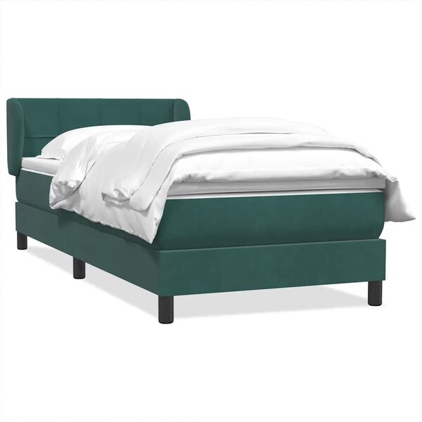 vidaXL Cama com molas/colch&atilde;o 90x220 cm veludo verde-escuro