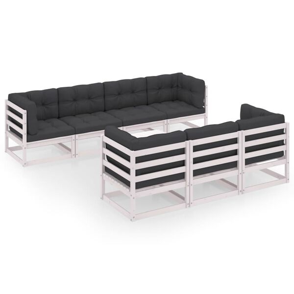 vidaXL 8 pcs conjunto lounge de jardim com almofad&otilde;es pinho maci&ccedil;o