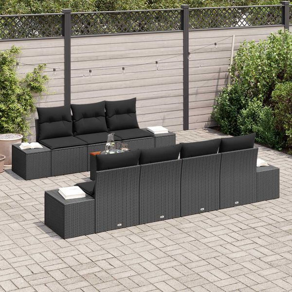 vidaXL Conjunto de Sof&aacute; de Jardim 8 pcs Preto vime PE