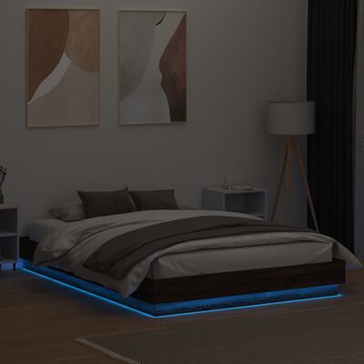 vidaXL Estrutura de cama com luzes LED 150x200 cm carvalho castanho