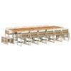 vidaXL 17 pcs conjunto de jantar p/ jardim c/ almofad&otilde;es vime PE bege