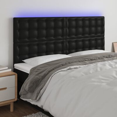 vidaXL Cabeceira de cama c/ LED couro artificial 200x5x118/128cm preto