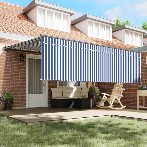 vidaXL Toldo Retr&aacute;til Azul e Branco 400 &times; 300 cm Poli&eacute;ster e Alum&iacute;nio