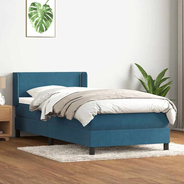 vidaXL Cama com molas/colch&atilde;o azul-escuro 90x210 cm veludo
