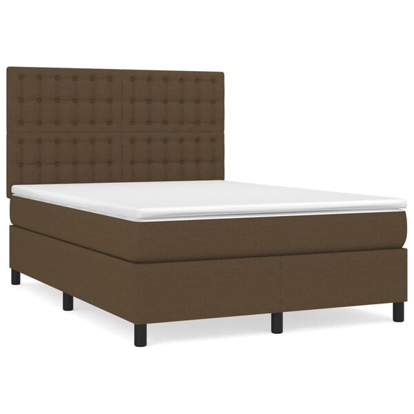 vidaXL Cama com molas/colch&atilde;o 140x200 cm tecido castanho-escuro