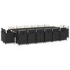 vidaXL 17 pcs conjunto jantar p/ jardim c/ almofad&otilde;es vime PE preto
