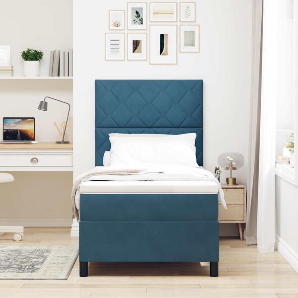 vidaXL Cama Box com colch&atilde;o Azul Escuro 90 x 200 cm tecido