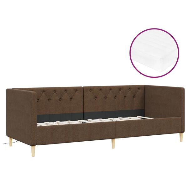 vidaXL Sof&aacute;-cama + colch&atilde;o e sa&iacute;da USB 90x200cm tecido castanho-escuro