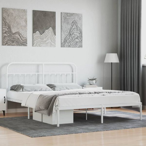 vidaXL Estrutura de cama com cabeceira 160x200 cm metal branco