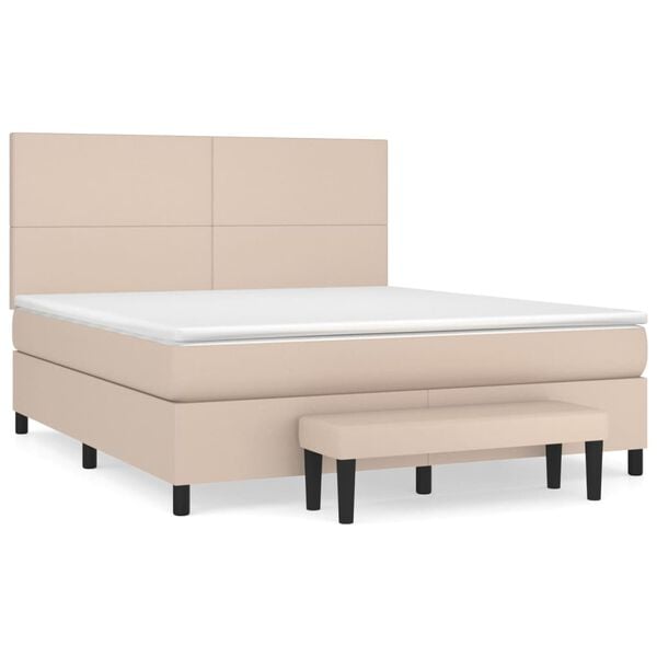 vidaXL Cama com molas/colch&atilde;o 160x200 cm couro artificial cappuccino