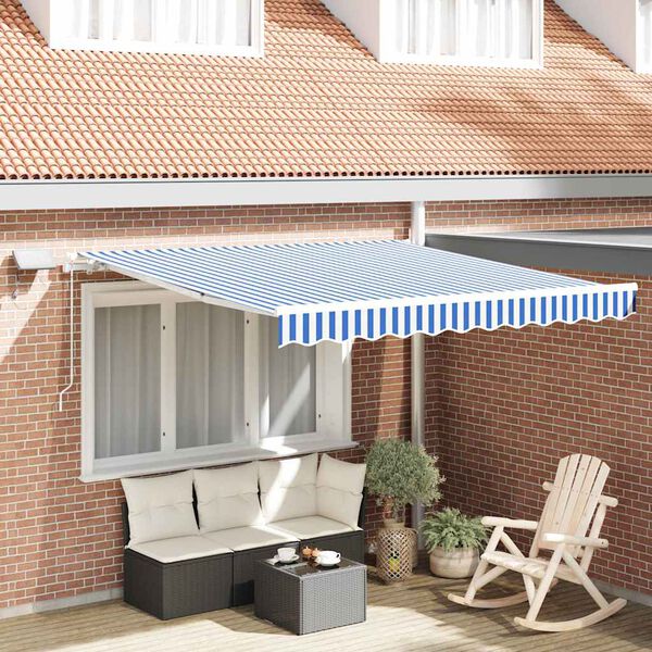 vidaXL Toldo Retr&aacute;til Azul e Branco 350 x 250 cm Poli&eacute;ster e Alum&iacute;nio