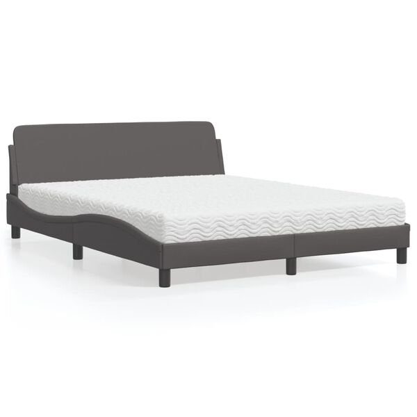 vidaXL Cama com colch&atilde;o Dover 160x200 cm couro artificial cinzento