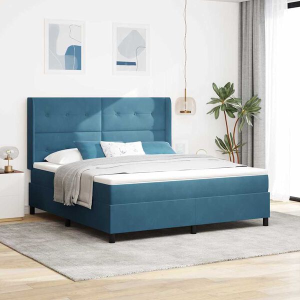 vidaXL Cama Box com cabeceira Azul 180 x 200 cm Veludo
