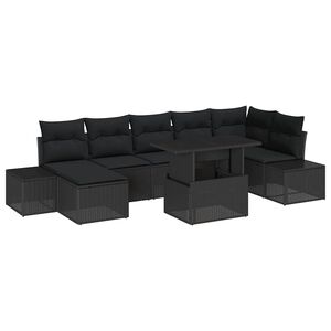 vidaXL Conjunto de Sof&aacute; de Jardim com almofada 8 pcs Preto