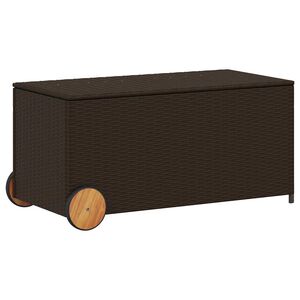 vidaXL Caixa de arruma&ccedil;&atilde;o para jardim com rodas 190L vime PE castanho