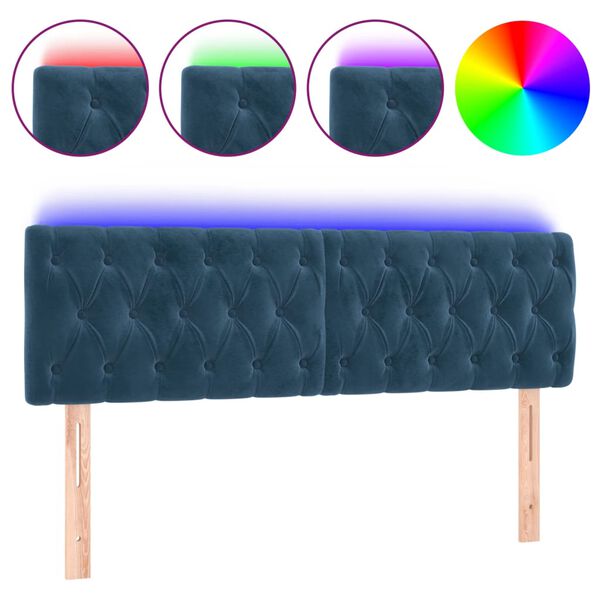 vidaXL Cabeceira de cama c/ luzes LED veludo 160x7x78/88cm azul-escuro