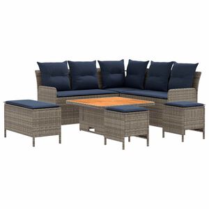 vidaXL Conjuntos de m&oacute;veis 7 unid. Cinza e Azul Marinho Rattan de PE