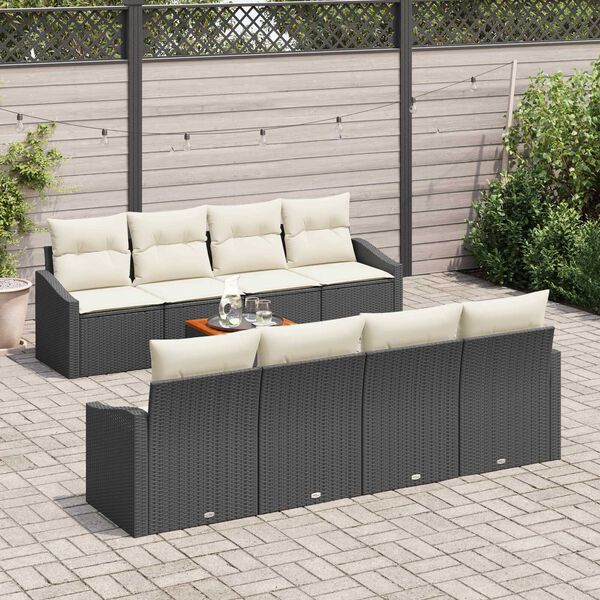 vidaXL Conjunto de Sof&aacute; de Jardim 9 pcs Preto e Creme vime PE