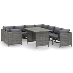 vidaXL 9 pcs conjunto lounge de jardim c/ almofad&otilde;es vime PE cinzento