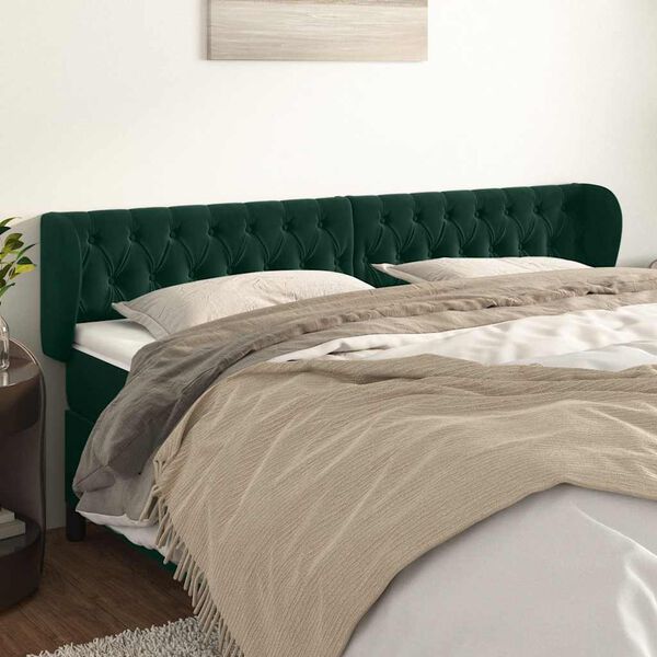 vidaXL Cabeceira de cama c/ abas veludo 203x23x78/88cm verde-escuro