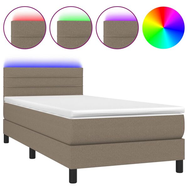 vidaXL Cama box spring colch&atilde;o/LED 100x200cm tecido cinza-acastanhado