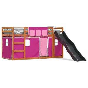 vidaXL Beliche com escorrega e cortinas 90x200 cm rosa