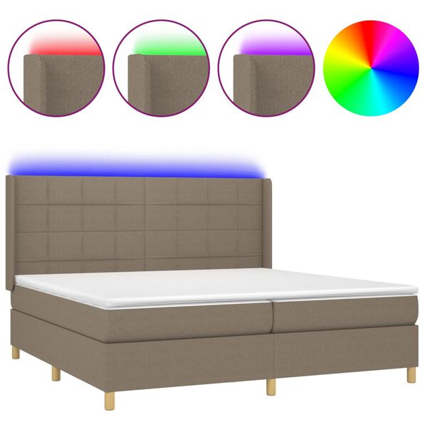 vidaXL Cama box spring colch&atilde;o/LED 200x200cm tecido cinza-acastanhado