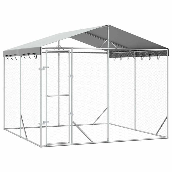 vidaXL Canil de exterior com teto 3x3x2,5 m a&ccedil;o galvanizado prateado