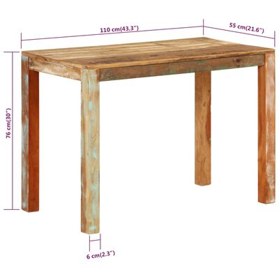 vidaXL Mesa de jantar 110x55x76 cm madeira recuperada maciça