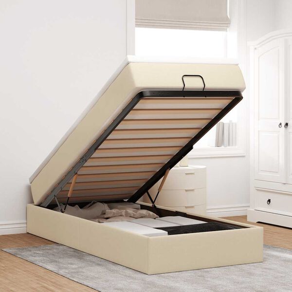 vidaXL Estrutura de cama otomana com creme de colch&atilde;o 80x200cm tecido