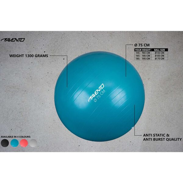Avento Bola de fitness/gin&aacute;sio 75 cm de di&acirc;metro prateado