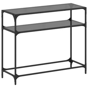 vidaXL Mesa consola com tampo em vidro preto 98x35x81 cm a&ccedil;o