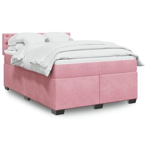 vidaXL Cama com molas/colch&atilde;o 140x190 cm veludo rosa