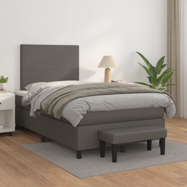 vidaXL Cama boxspring com colch&atilde;o 120x190 cm couro artificial cinzento