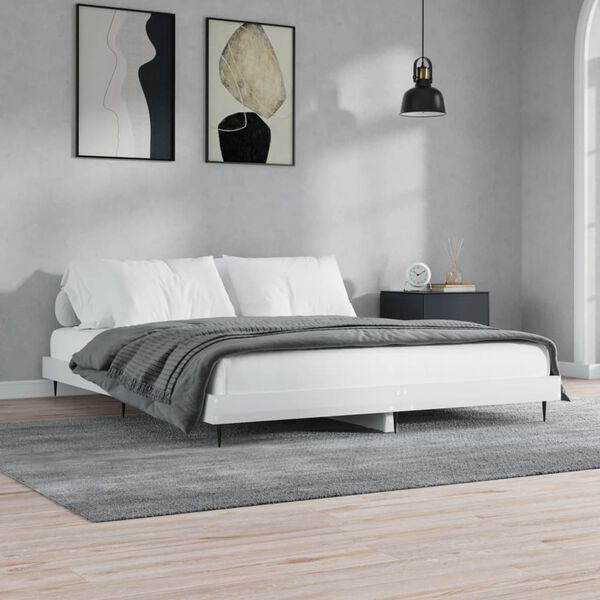 vidaXL Estrutura de cama 160x200 cm derivados madeira branco brilhante