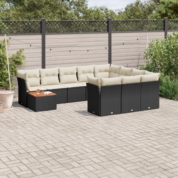 vidaXL 11 pcs conjunto sof&aacute;s de jardim c/ almofad&otilde;es vime PE preto