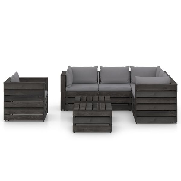 vidaXL 8 pcs conj. lounge jardim + almofad&otilde;es madeira impreg. cinzento