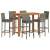 vidaXL 7 pcs conjunto de bar p/ jardim ac&aacute;cia maci&ccedil;a/vime PE cinzento